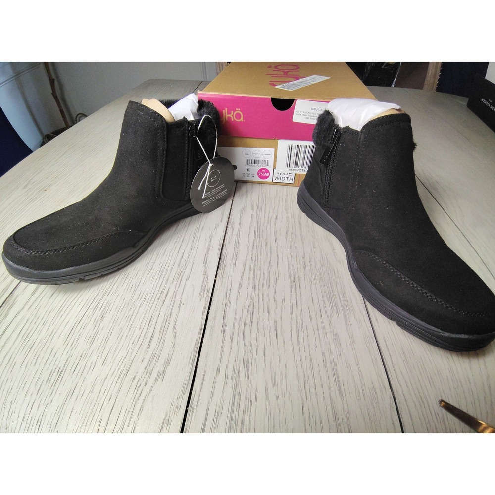 Ryka Amaze Black Water Repellent Faux Fur Ankle Boots H5729F1002 Womens 7.5W New